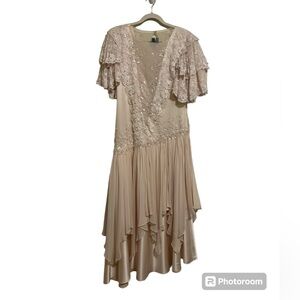 Vintage Black Tie 100% Silk Beaded Dress